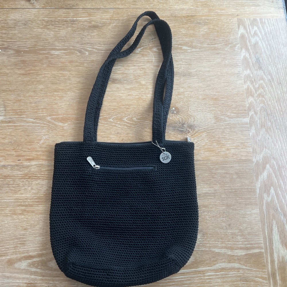 The Sak‎ Medium Crochet Handbag Black Double Handle Bag
